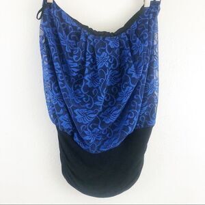 Janette Plus strapless Blue Lace Ruched side size  1XL